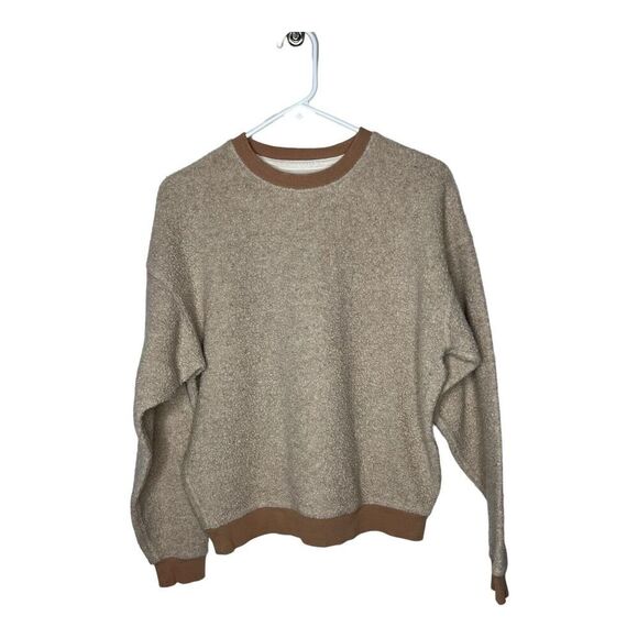 Outdoor Voices Womens Fleece Crewneck Sweatshirt XS Oversized Wool Blend Tan - Picture 1 of 10